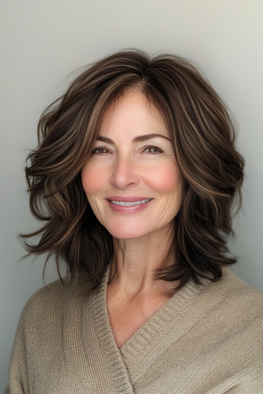 16. Voluminous asymmetrisch geschnitten in tiefe Brünette (asymmetrische Frisuren für ältere Frauen) - asymmetrische Frisuren für ältere Frauen