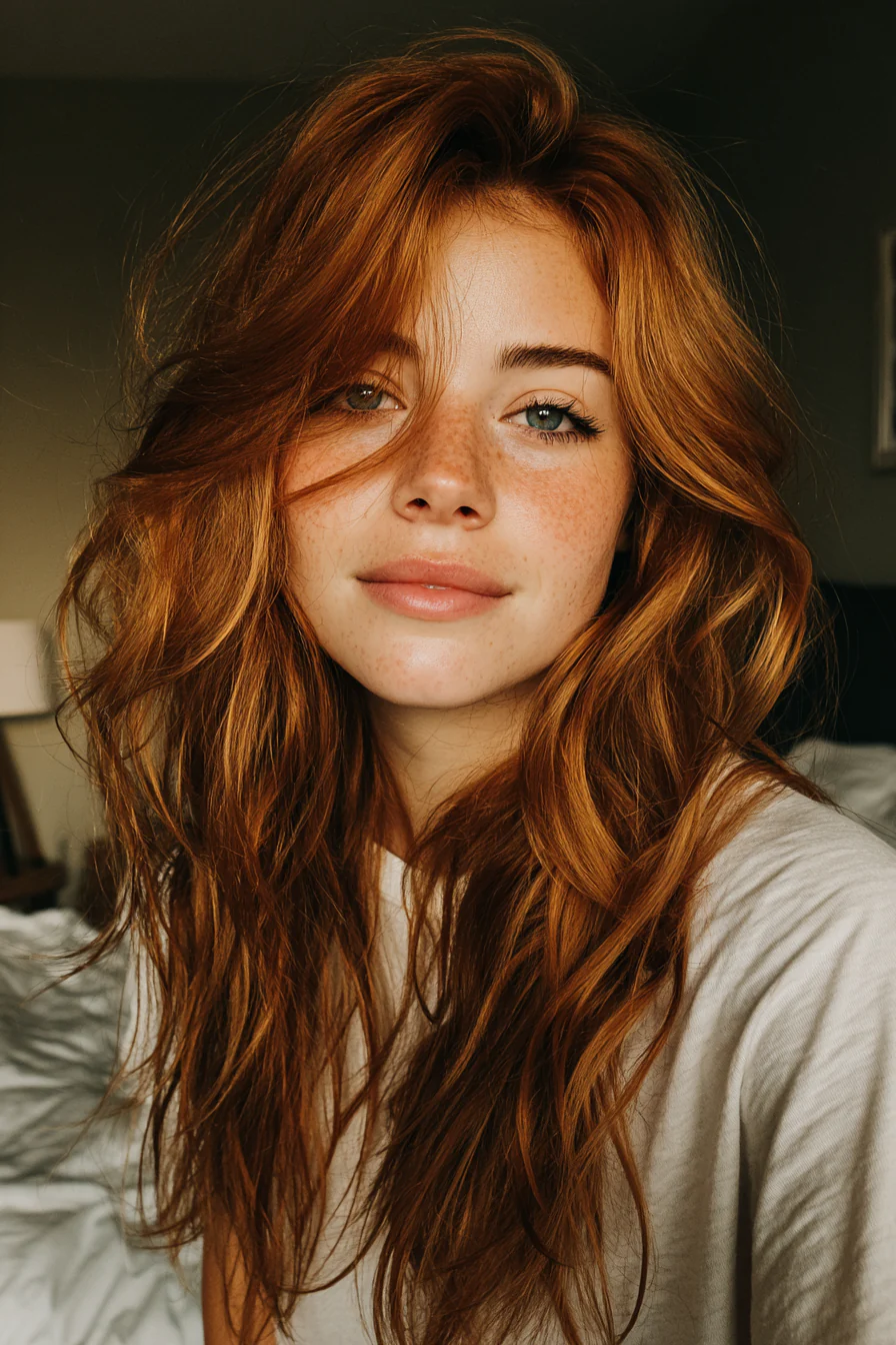 16. Warmer kastanienbrauner Stufenschnitt mit leichten Wellen (Mittellange Stufenhaarschnitte) – Mittellange Stufenhaarschnitte