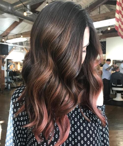 19 atemberaubende Beispiele für Roségold -Balayage Teilkaramell und rosa Balayage