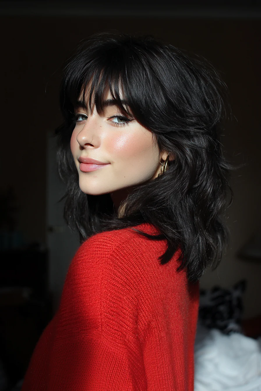 17. 70er-Jahre-inspirierter Wolfsschnitt mit tiefem Schwarz (70er-Jahre-Frisuren für Frauen) – 70er-Jahre-Frisuren für Frauen