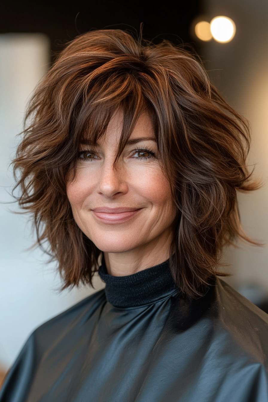 17. Bernsteinbrauner voluminöser Shag (zottelige Haarschnitte für dickes Haar) - Shaggy -Haarschnitte für dickes Haar