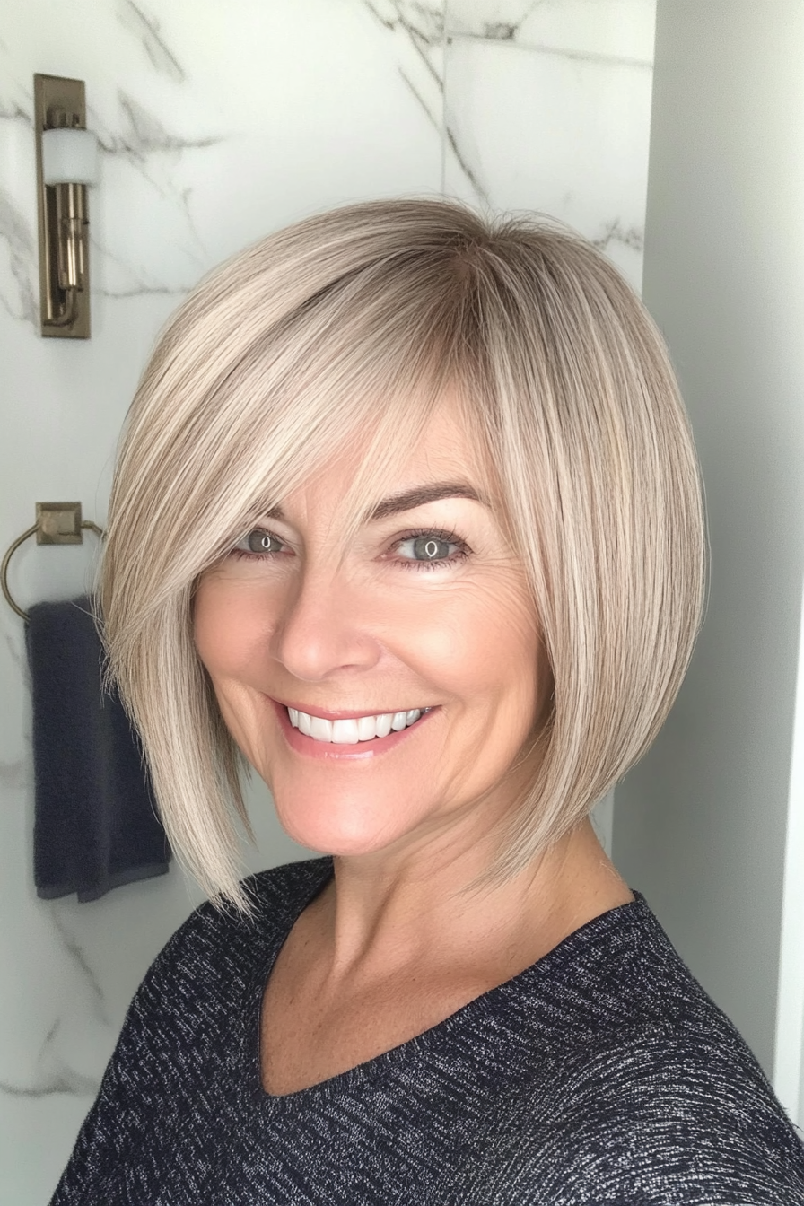 17. Abgleer Bob in leichter Ascheblond (mittel- bis kurze Haarschnitte für Frauen über 50) - mittel- bis kurze Haarschnitte für Frauen über 50