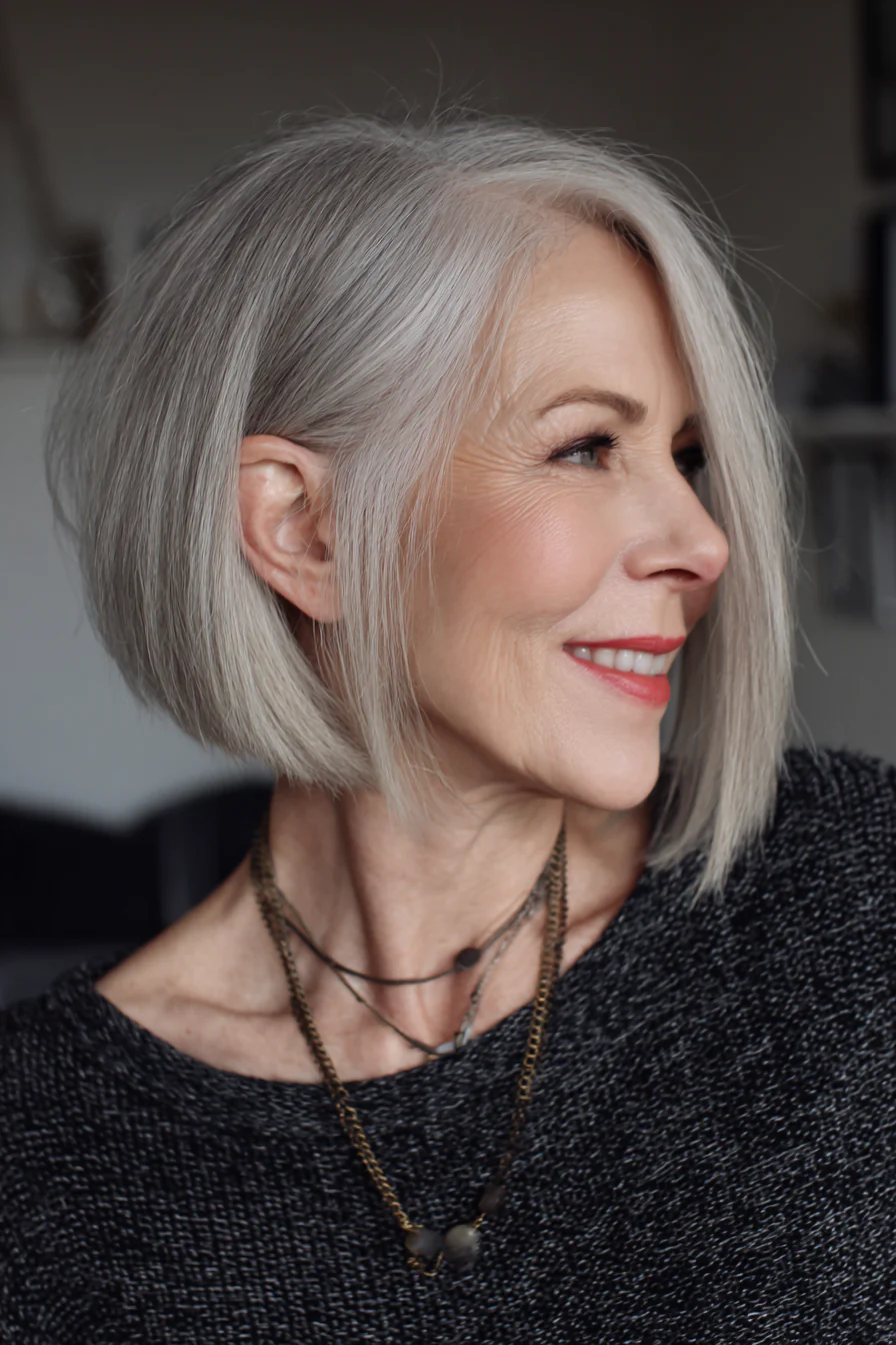 17. Aschblonder A-Linien-Bob (Haarschnitte für Frauen über 50 mit glattem Haar) – Haarschnitte für Frauen über 50 mit glattem Haar