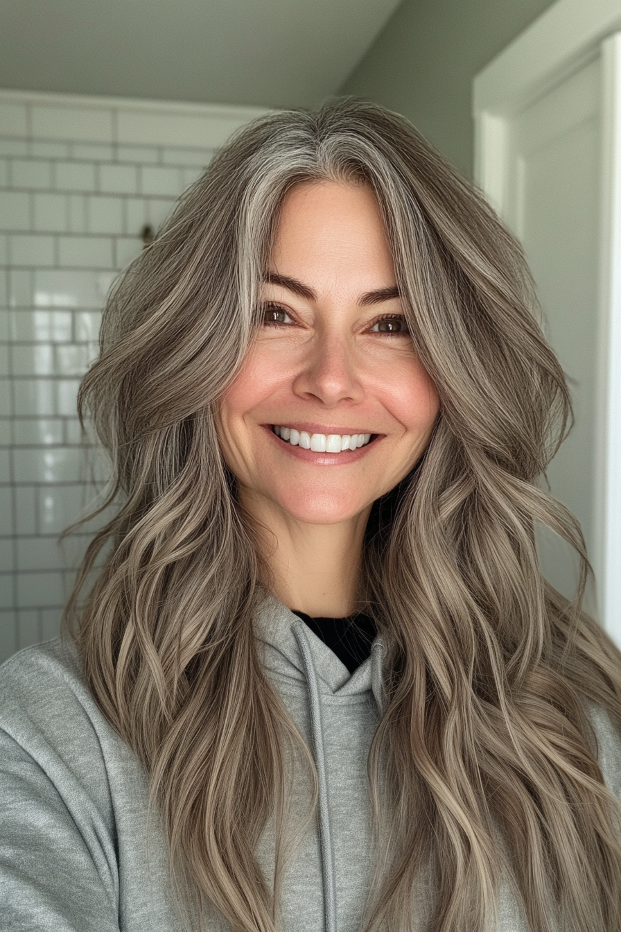 17. Aschebraune strukturierte Lob (Haarschnitte für Frauen über 50 mit grauem Haar) - Haarschnitte für Frauen über 50 mit grauen Haaren