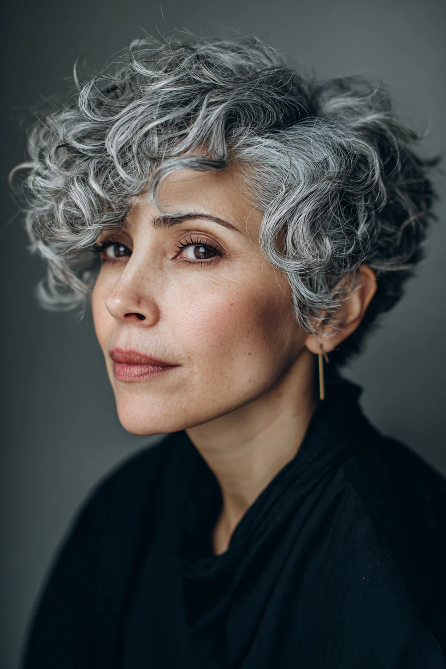 17. Ash Grey Layered Curl Pixie (kurze Lockenfrisuren) – Kurze Lockenfrisuren