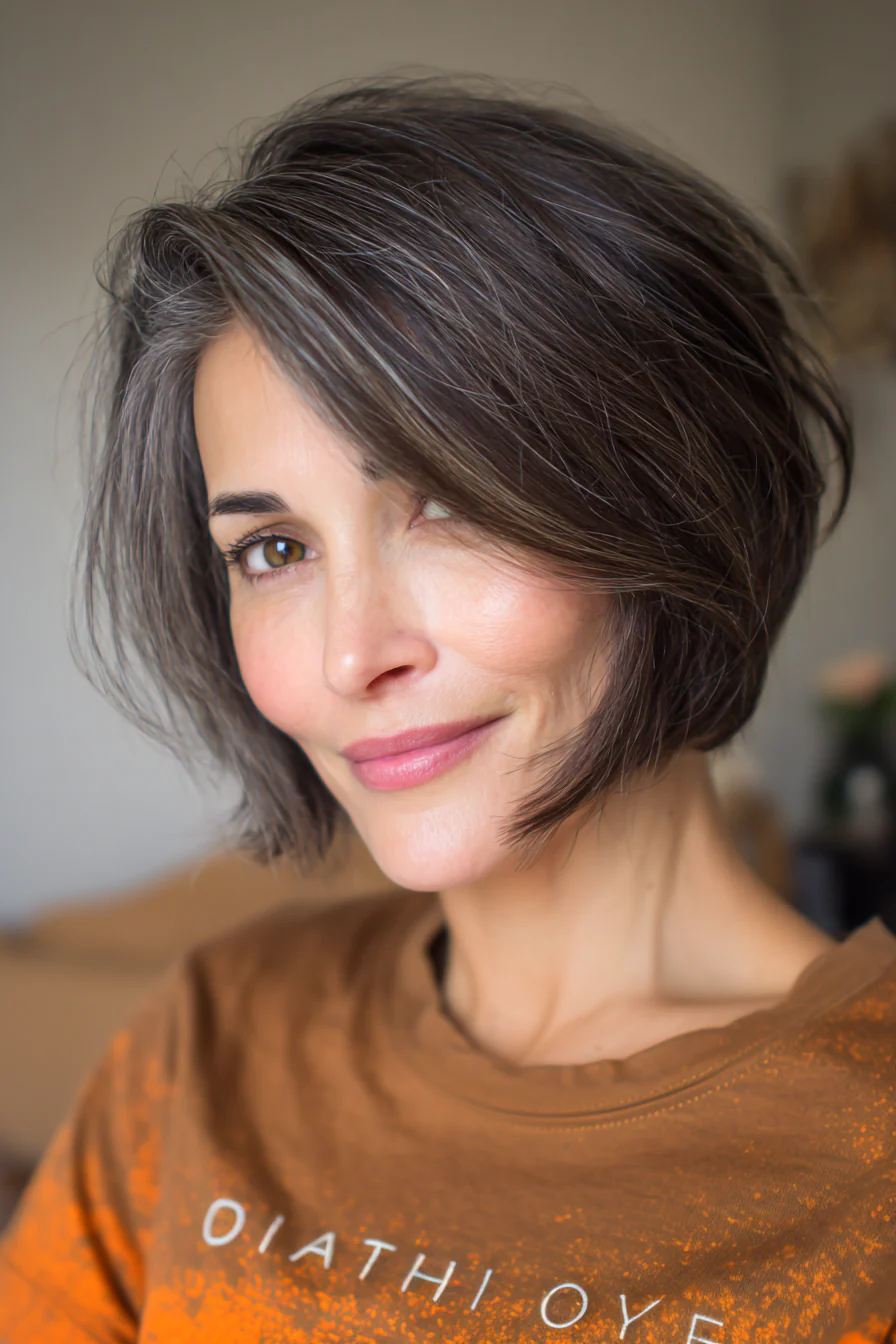 17. Asymmetrischer Bob in kühlem Espressobraun (Bob-Frisuren für Frauen über 60 mit feinem Haar) – Bob-Frisuren für Frauen über 60 mit feinem Haar