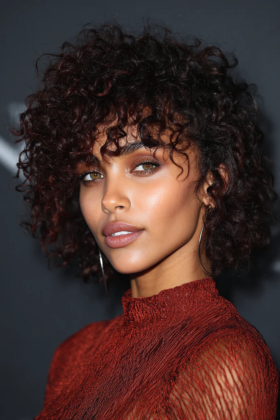 17. Asymmetrischer Spiralschnitt in dunklem Mahagoni (Kurze asymmetrische lockige Haarschnitte) – Kurze asymmetrische lockige Haarschnitte 