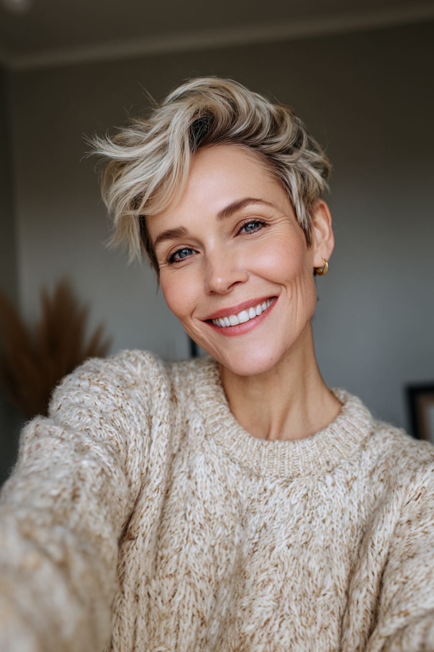 17. Balayage Blonde Layered Pixie (kurze Pixie -Frisuren für ältere Frauen) - kurze Pixie -Frisuren für ältere Frauen