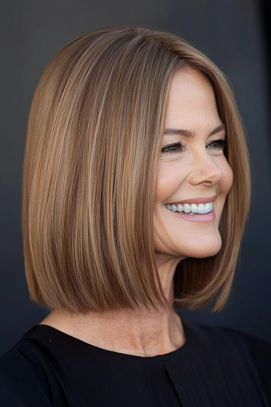 17. Klassischer schulterlanger Bob in hellem Honigbraun (Haarschnittideen für Frauen über 50) - Haarschnittideen für Frauen über 50