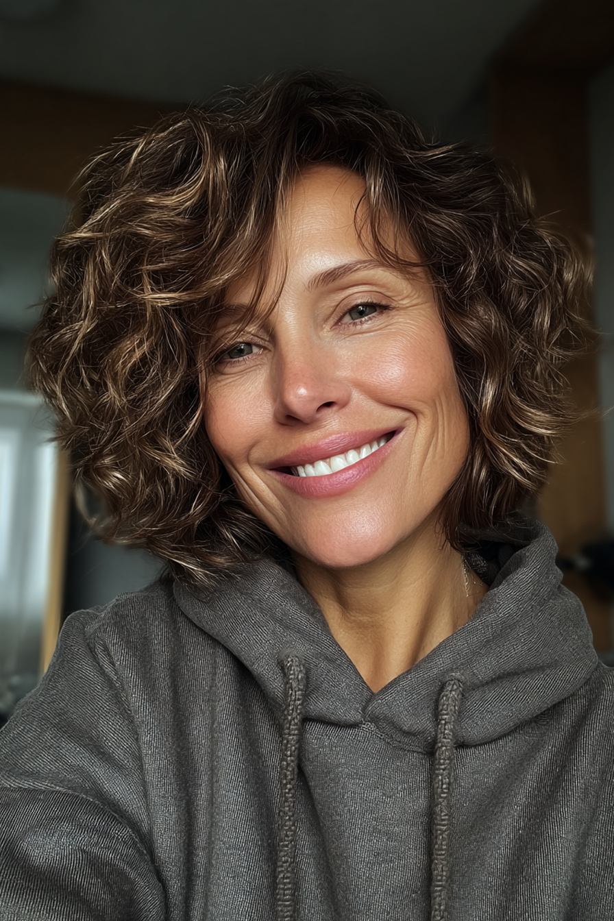 17. Curly Wavy Bob mit dunkler Mokka -Basi