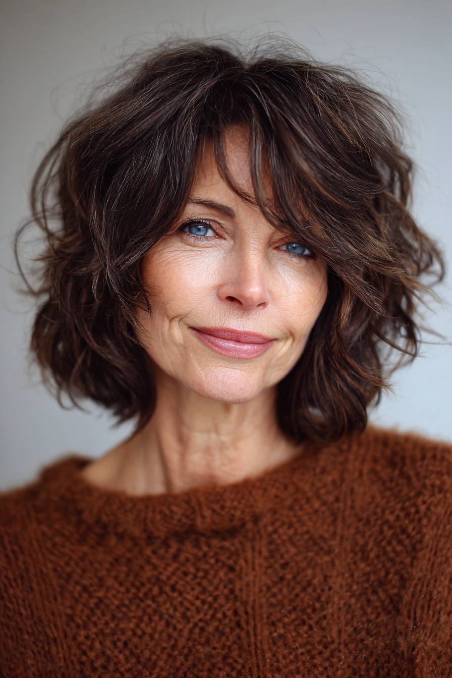 17. Dimensional Brunette Layered Shag (Kurze Shag-Frisuren für Frauen über 60) – Kurze Shag-Frisuren für Frauen über 60