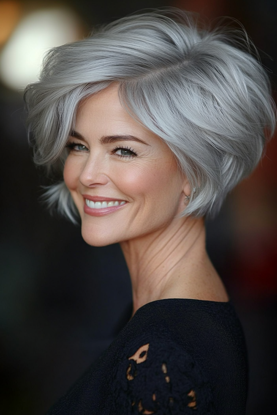 17. Elegant Pearl Grey Pixie Bob (Pixie -Haarschnitte für Frauen über 50 mit silbernen Haaren) - Pixie -Haarschnitte für Frauen über 50 mit silbernen Haaren