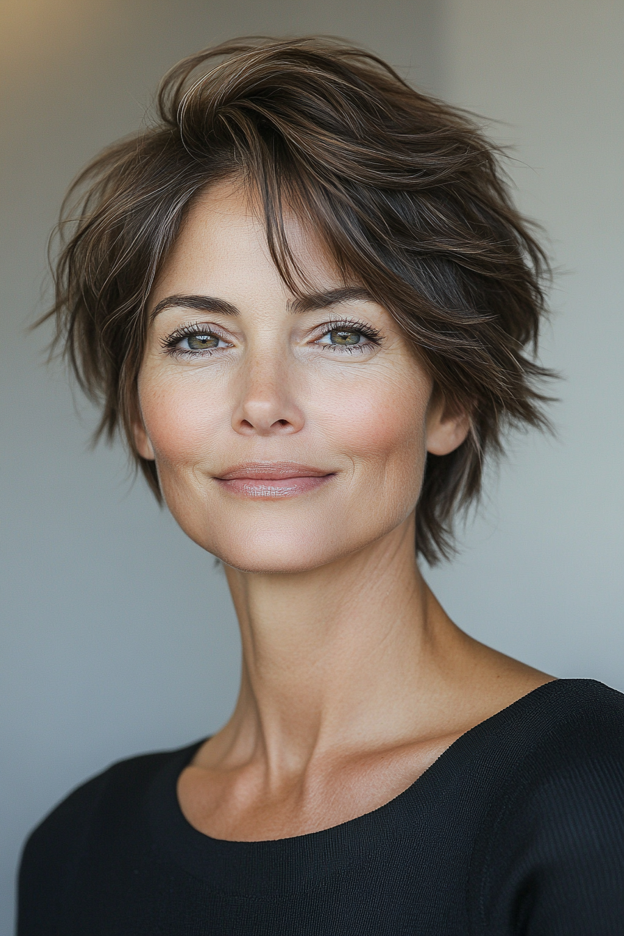 17. Erwachsene Pixie in neutraler Braun (einfache Haarschnitte für Frauen über 40) - einfache Haarschnitte für Frauen über 40