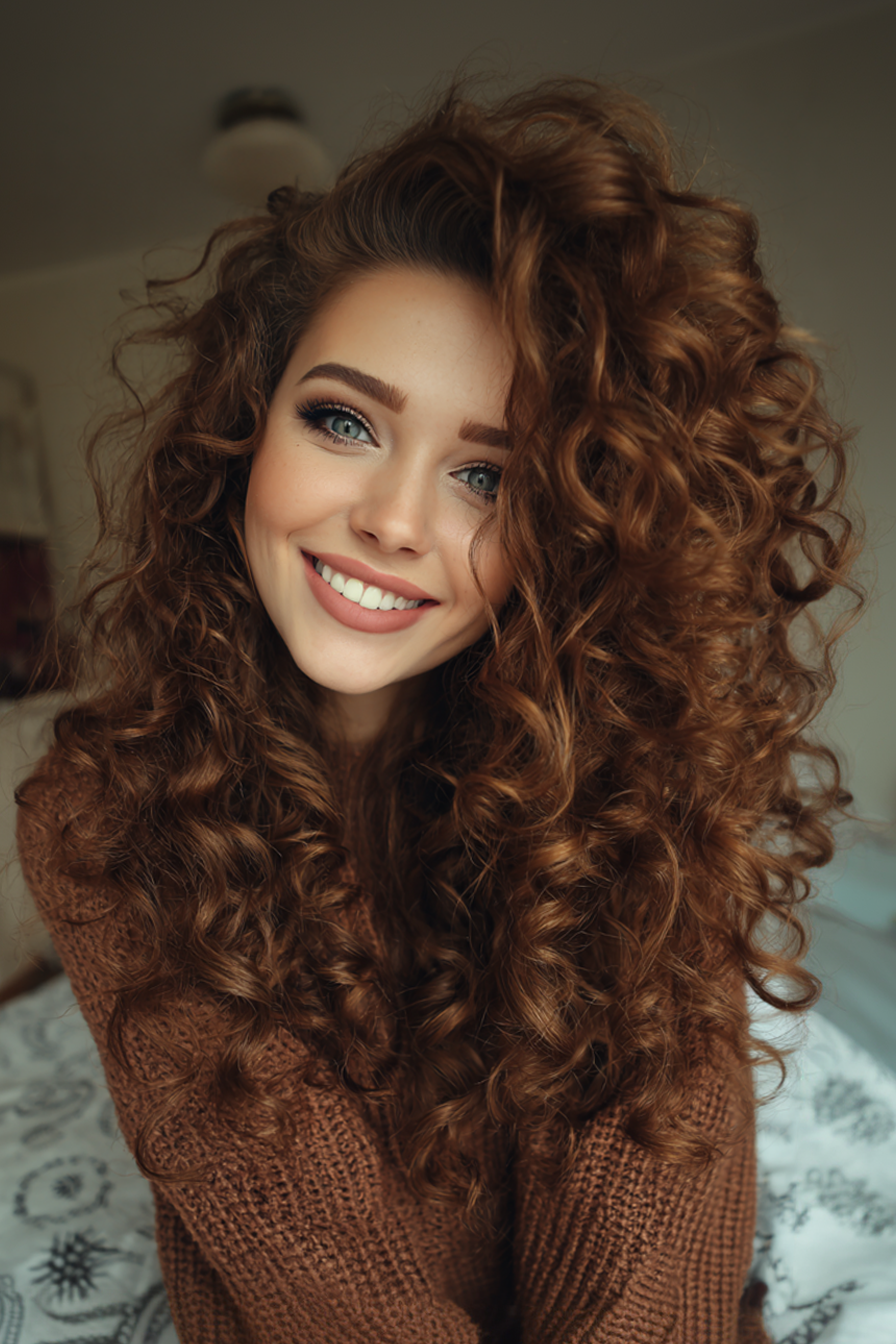 17. Hochvolumige Locken im tiefen Auburn (80er Jahre Frisuren für Frauen) - 80er Jahre Frisuren für Frauen