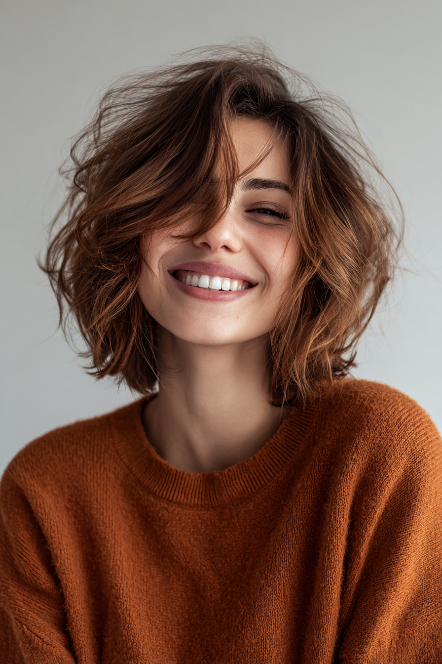 17. Umgekehrter Lob mit Zimtkupfer (kinnlänge texturierte Haarschnitte) - Kinnlänge texturierte Haarschnitte