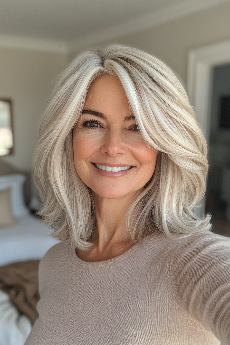 17. Elfenbein Blonde, geschnitten mit Volumenkrone (neue Frisuren für Frauen über 50) - neue Frisuren für Frauen über 50