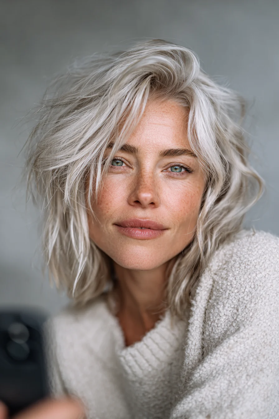 17. Elfenbeinblonder Shag mit strukturierten Schichten (Trendfrisuren für Frauen über 60) – Trendfrisuren für Frauen über 60