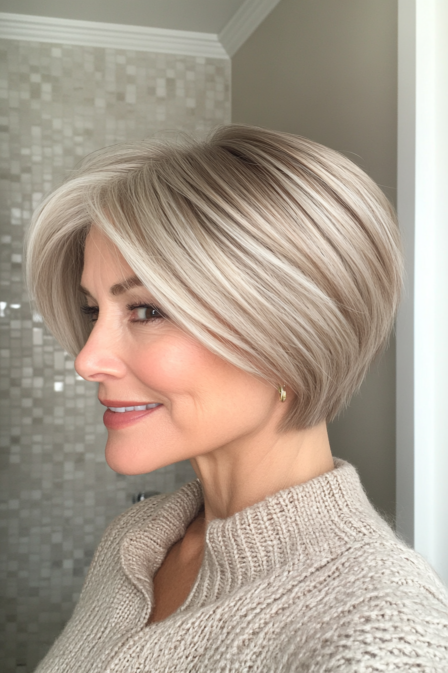 17. Layered Bowl in leichte Ascheblonde (kurze freche Haarschnitte für ältere Frauen) - kurze freche Haarschnitte für ältere Frauen