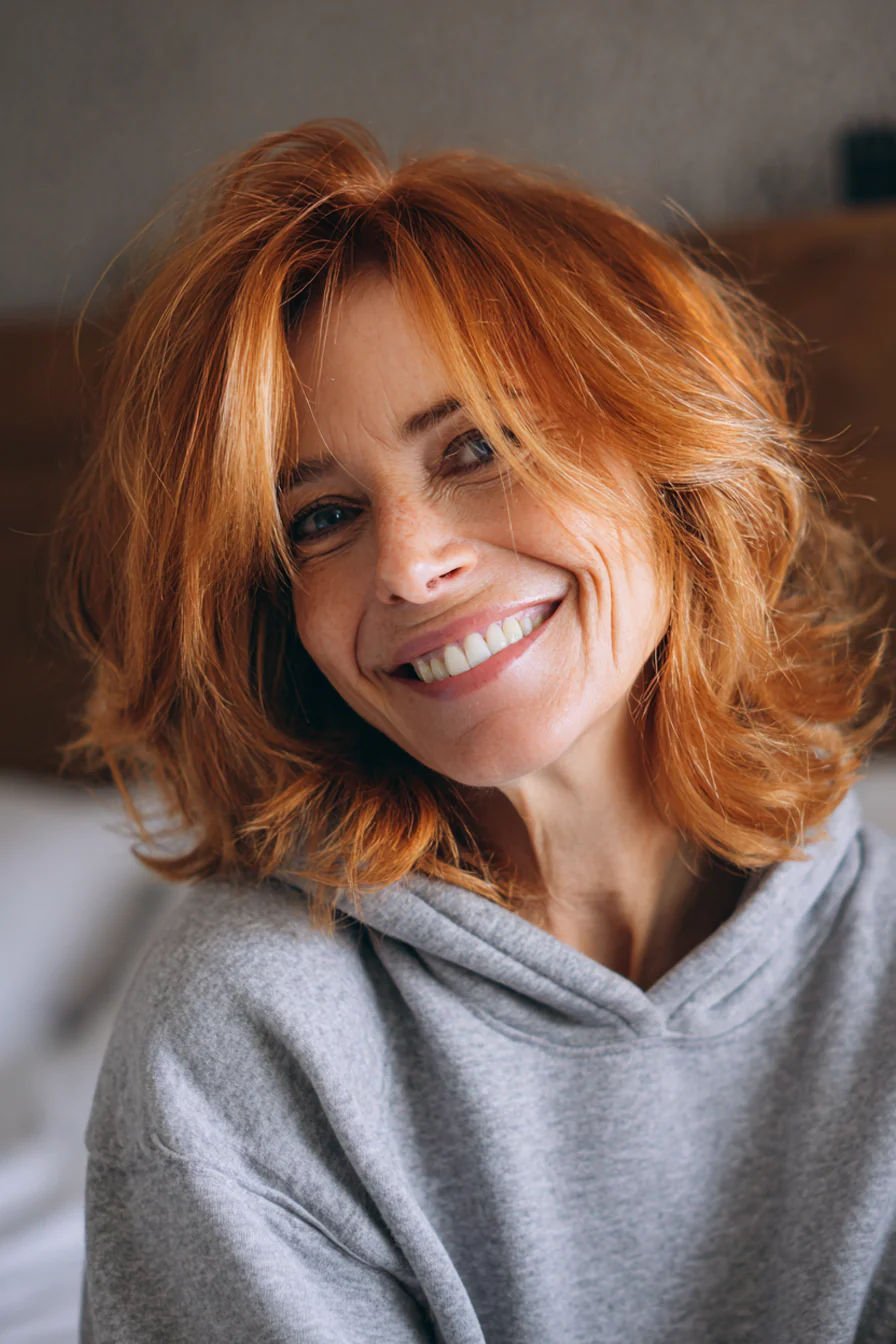 17. Layered Copper Medium Cut (Edle Frisuren für Frauen über 50) – Edle Frisuren für Frauen über 50