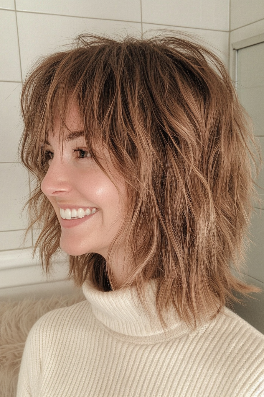 17. mittlerer Shag mit sandbrunziger Textur (Boho -Haarschnitte) - Boho -Haarschnitte