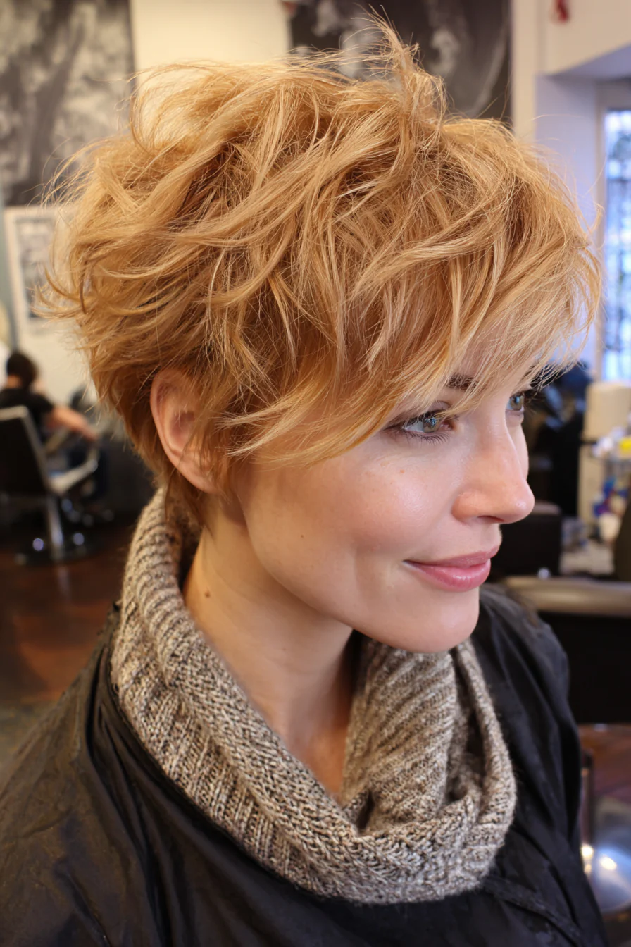 17. Unordentlicher geschichteter Pixie in Honigblond (Pixie-Haarschnitte) – Pixie-Haarschnitte