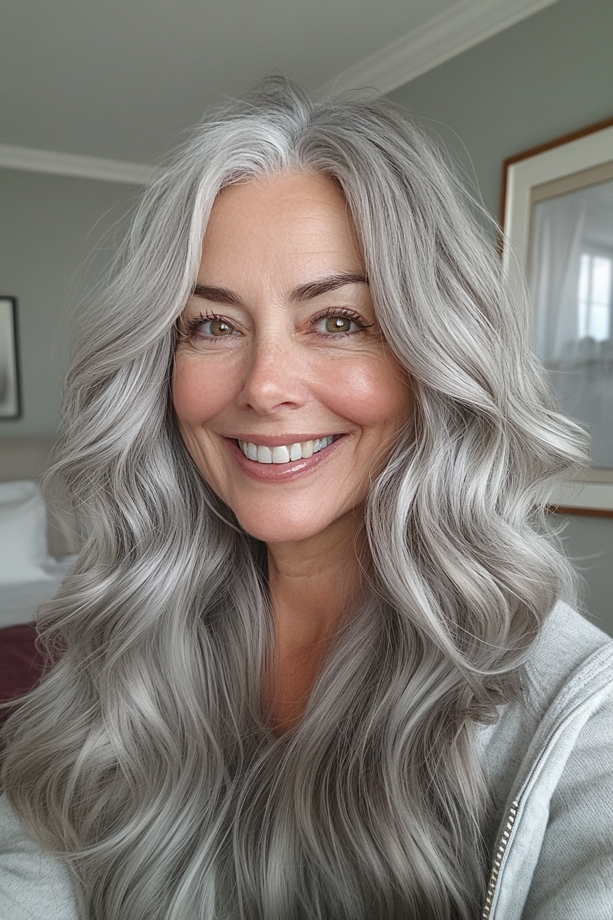 17. Natural Grey Wavy Lob (Haarschnittideen für Frauen über 60) - Haarschnittideen für Frauen über 60