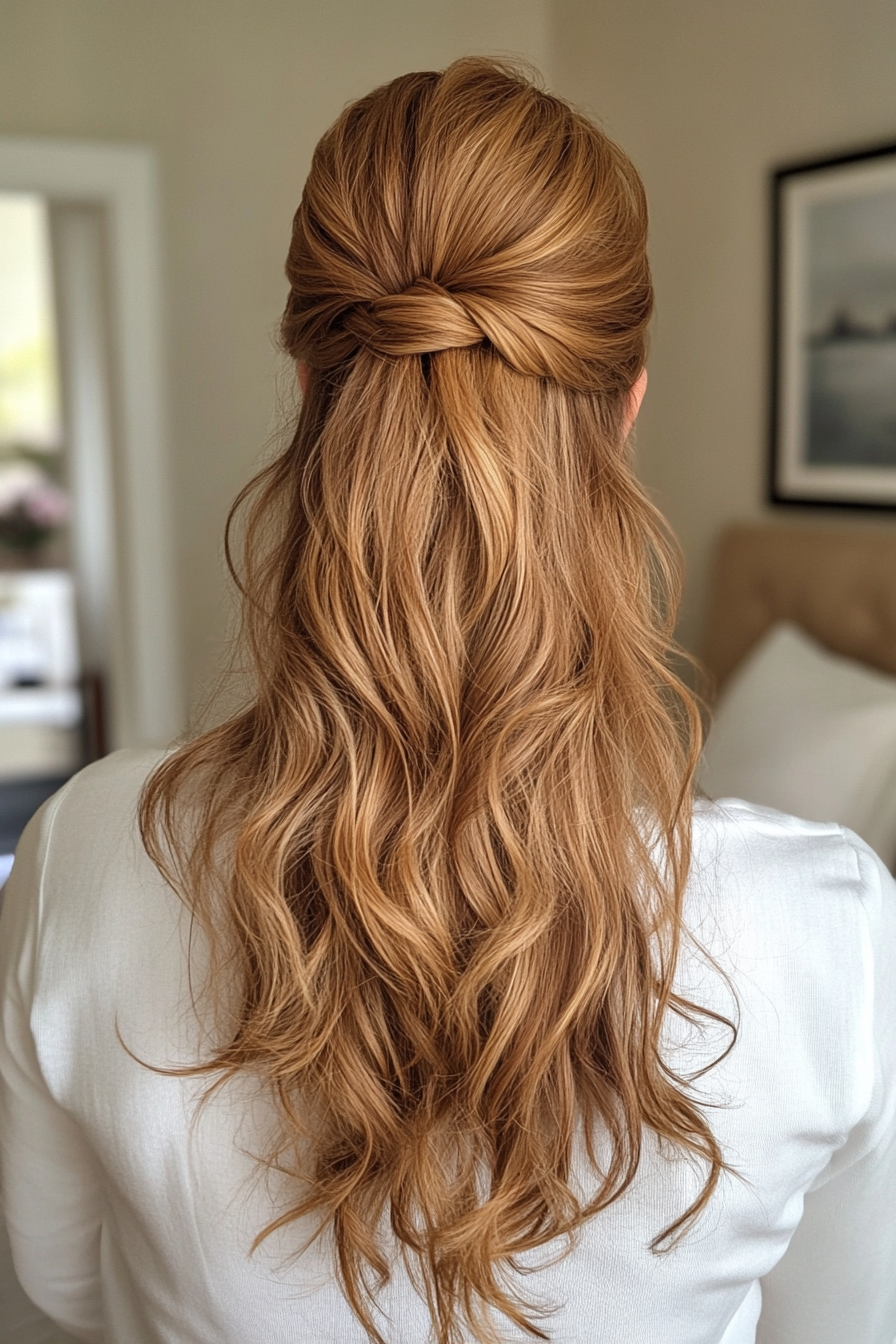 17. Rückenwellige Pferdeschwanz in heller Kastanie (Pferdeschwanzfrisuren Frauen über 40) - Pferdeschwanzfrisuren Frauen über 40