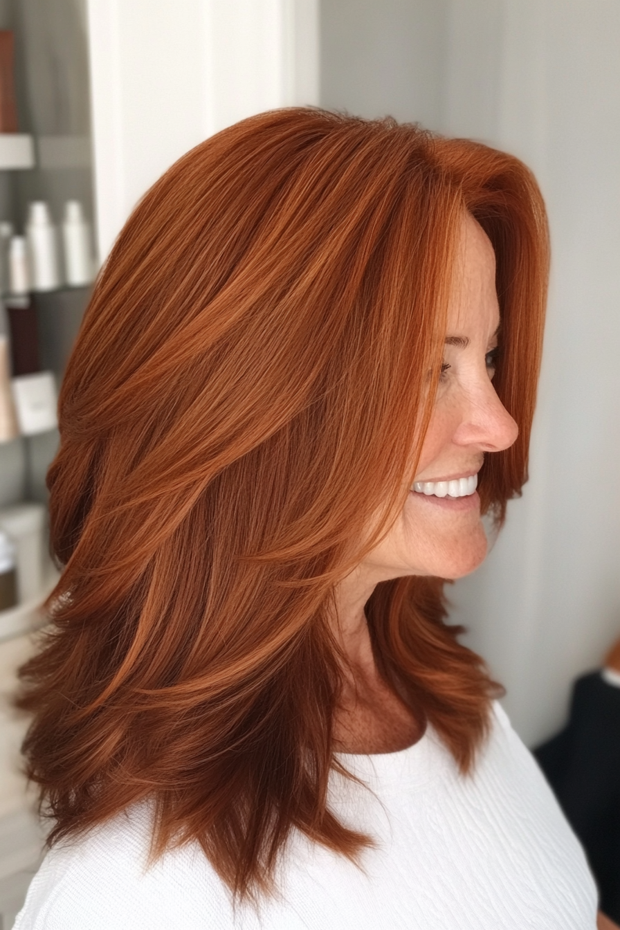 17. Reiche, schulterlange Schichten von Auburn (längere Frisuren für ältere Frauen) - längere Frisuren für ältere Frauen