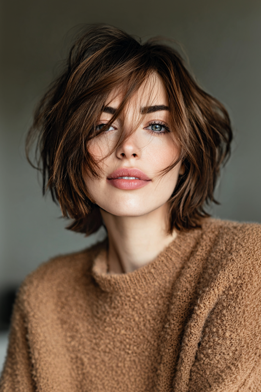 17. zerbrochene Schichten mit Espressotiefe (mittelgroße Schichtbob -Frisuren) - mittelgroße, geschichtete Bob -Frisuren