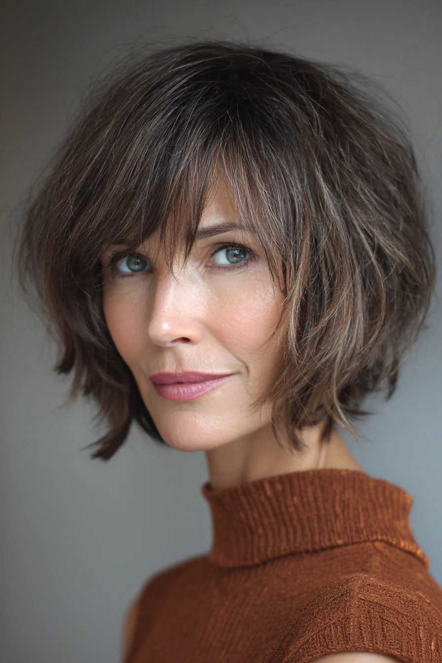 17. Sheer Shaggy Bob in Mocha Brown (Bob-Frisuren für ältere Frauen) – Bob-Frisuren für ältere Frauen