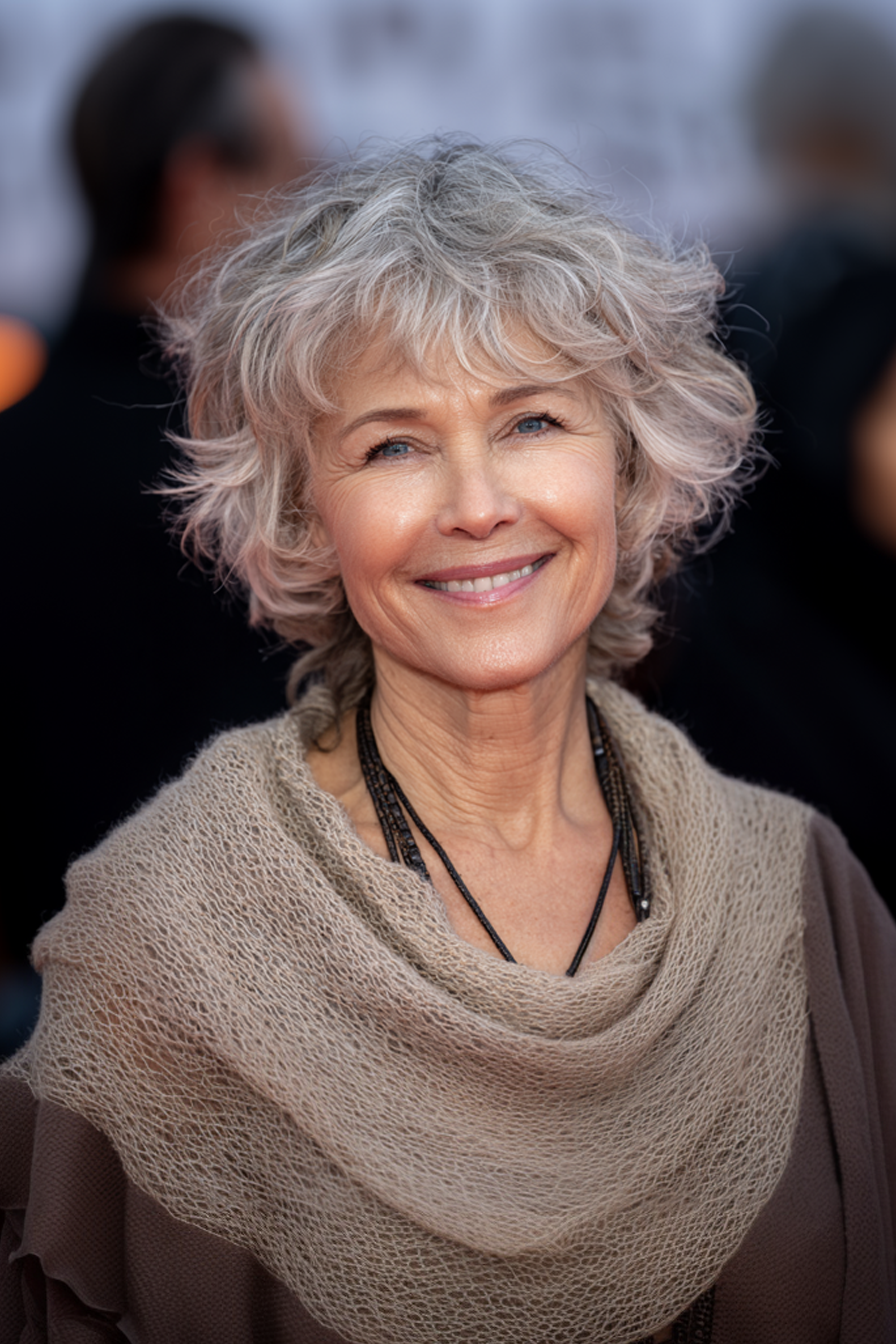 17. Kurzer Shag mit Vorhangschichten (kurze zottelige Frisuren für Frauen über 60) - kurze zottelige Frisuren für Frauen über 60