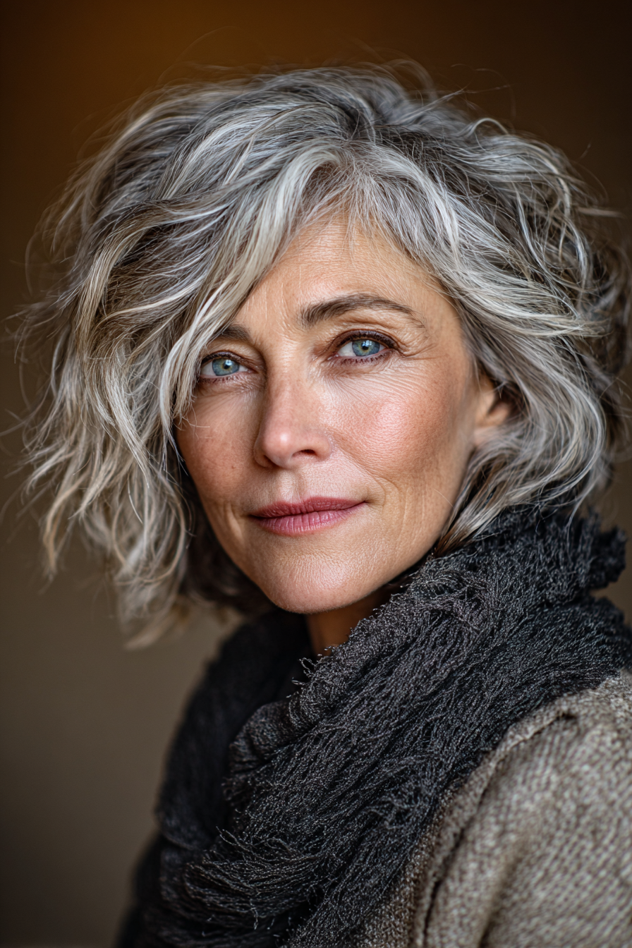 17. Kurze, zottelige Schichten in dunklem Aschblond (Kurzhaarschnitte für dünner werdendes Haar für Frauen über 50) – Kurzhaarschnitte für dünner werdendes Haar für Frauen über 50