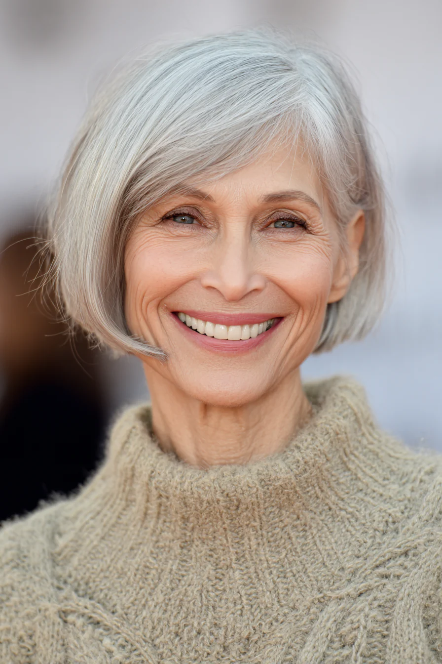 17. Kurzer Bob in Silber-Champagner (Haarschnitte für Frauen über 60 mit schütterem Haar) – Haarschnitte für Frauen über 60 mit schütterem Haar