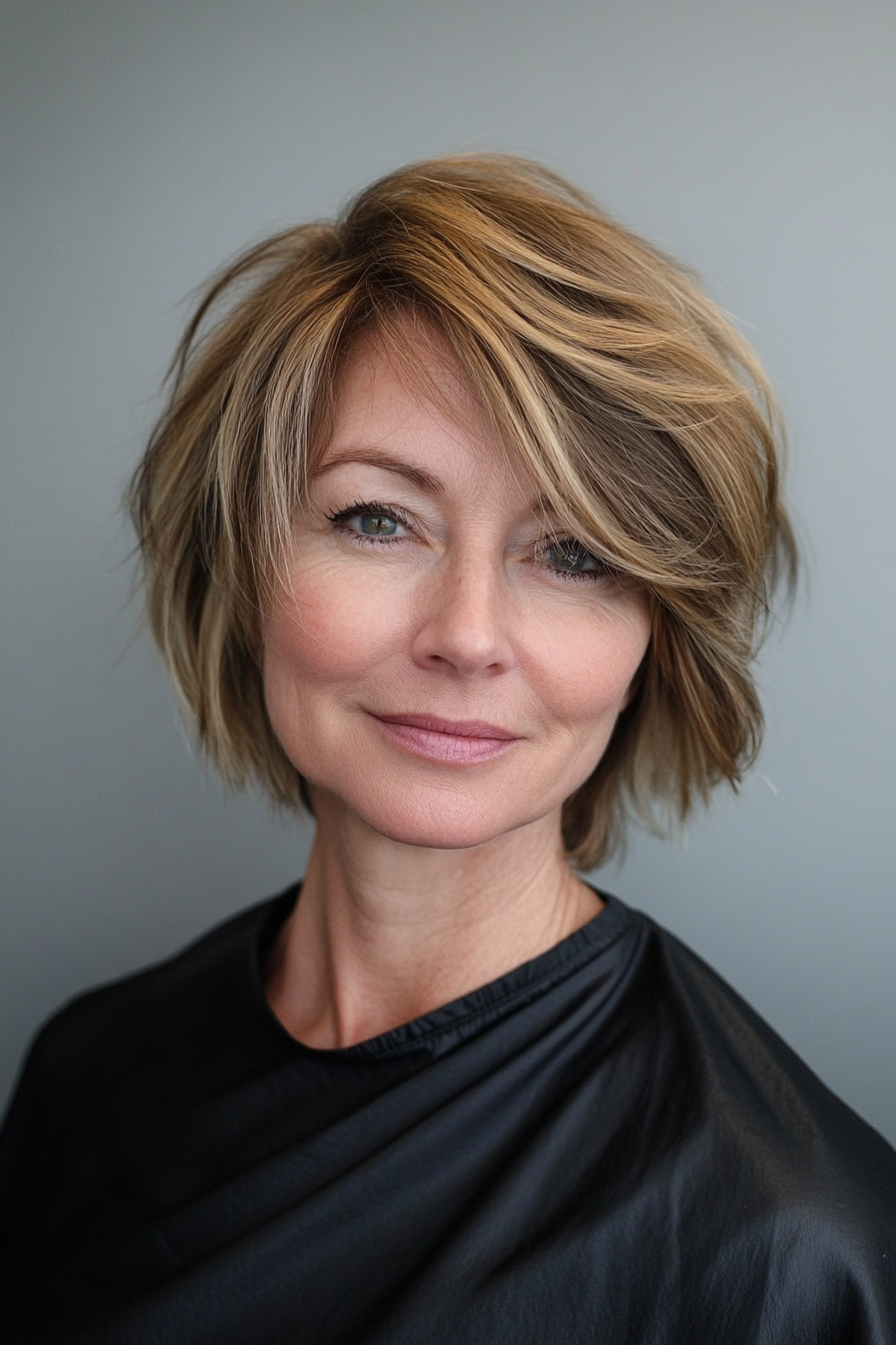 17. Weiches Karamell -Unterschnitt Shag Bob (Unterschnitte Frisuren für Frauen über 50) - Undercut Frisuren für Frauen über 50