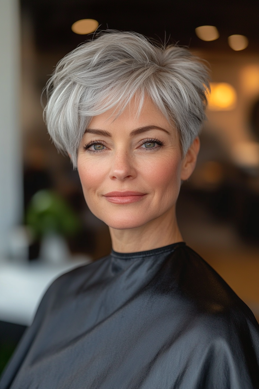 17. Soft Silber Undercut Bowl -Pixie (kurze Unterschneidungsfrisuren für Frauen über 50) - kurze Unterschnitte Frisuren für Frauen über 50