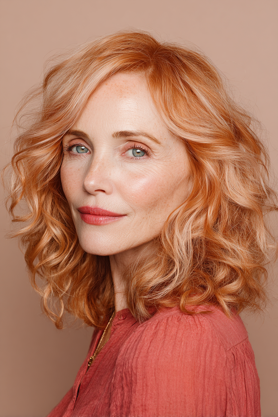 17. Erdbeerblonder Lob mit Körperlocken (Lob-Haarschnitt für ältere Frauen) – Lob-Haarschnitt für ältere Frauen