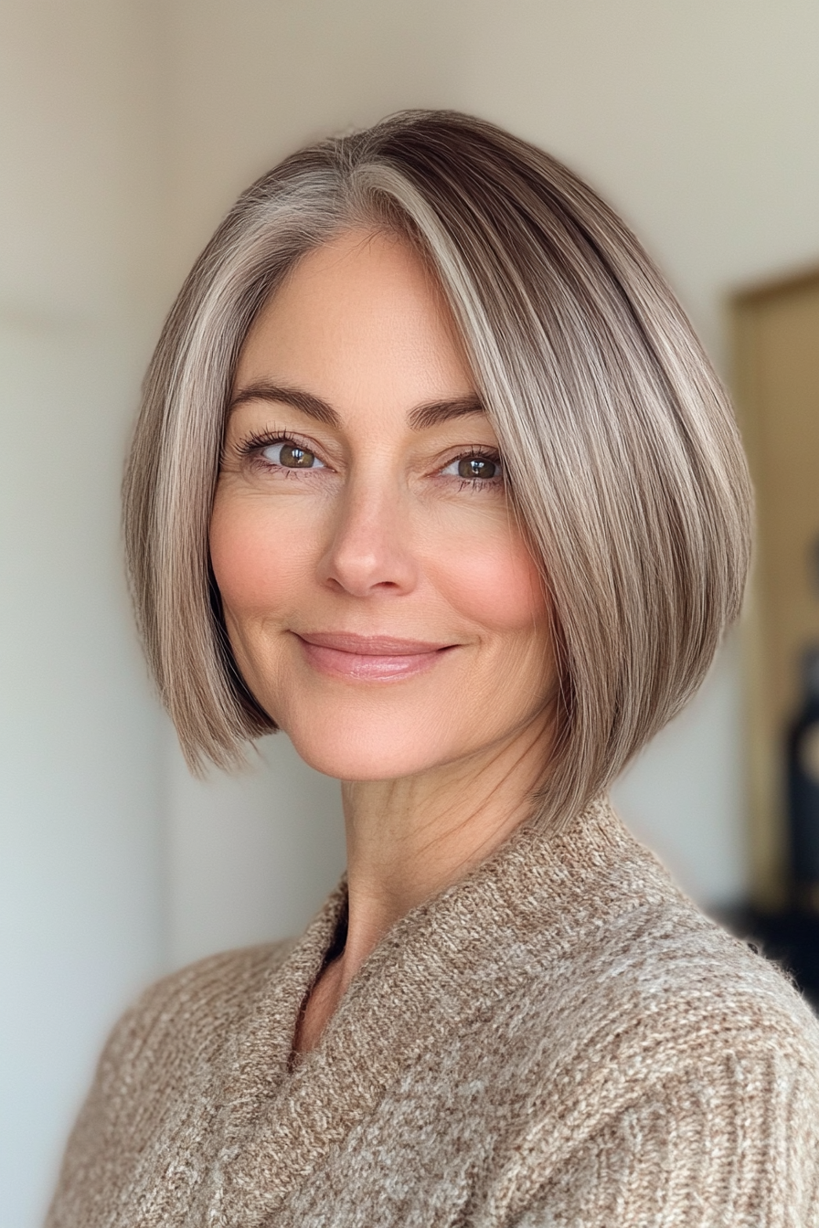 17. Subtiler Pilzbraun Bob (elegante kurze Frisuren für ältere Frauen) - Elegante kurze Frisuren für ältere Frauen