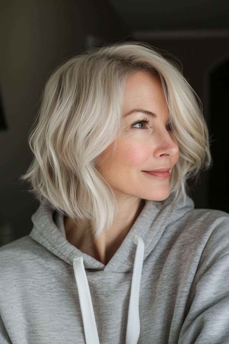 17. versunkener Sandbob (mittelgroße Haarschnitte für Frauen über 60) - mittelgroße Haarschnitte für Frauen über 60