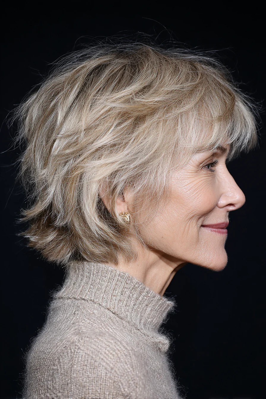 17. Strukturierter perlblonder Kurzhaarschnitt (Kurze, zottelige Frisuren für ältere Frauen) – Kurze, zottelige Frisuren für ältere Frauen