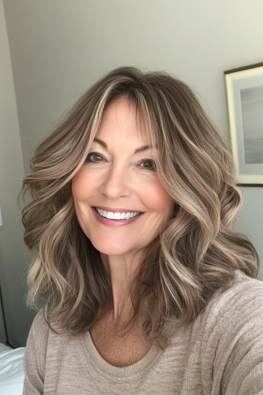 17. zerzauste schulterlange in hellbraun geschnitten (Hüftfrisuren für Frauen über 50) - Hüftfrisuren für Frauen über 50