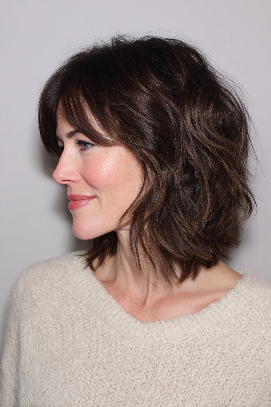 6. Schulterlange abgehackte Schichten in Mokka -Braun (geschichtete Haarschnitte für Frauen über 40) - Schichthaarschnitte für Frauen über 40