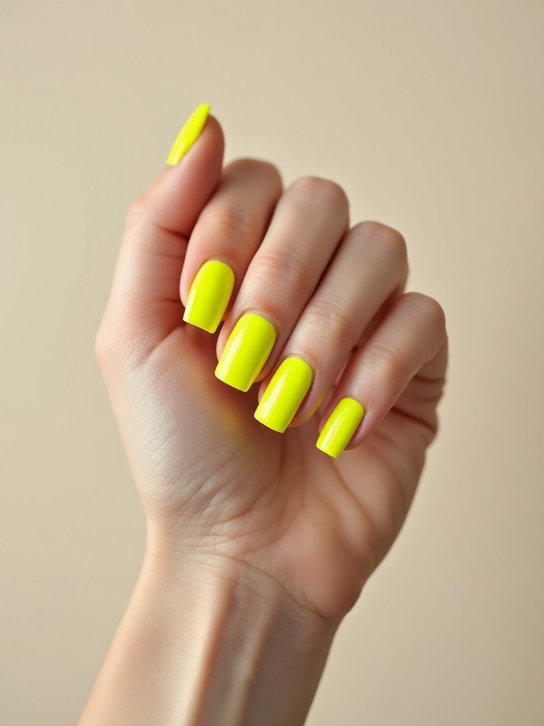 Neongelbe glänzende Cr-Me-Nägel