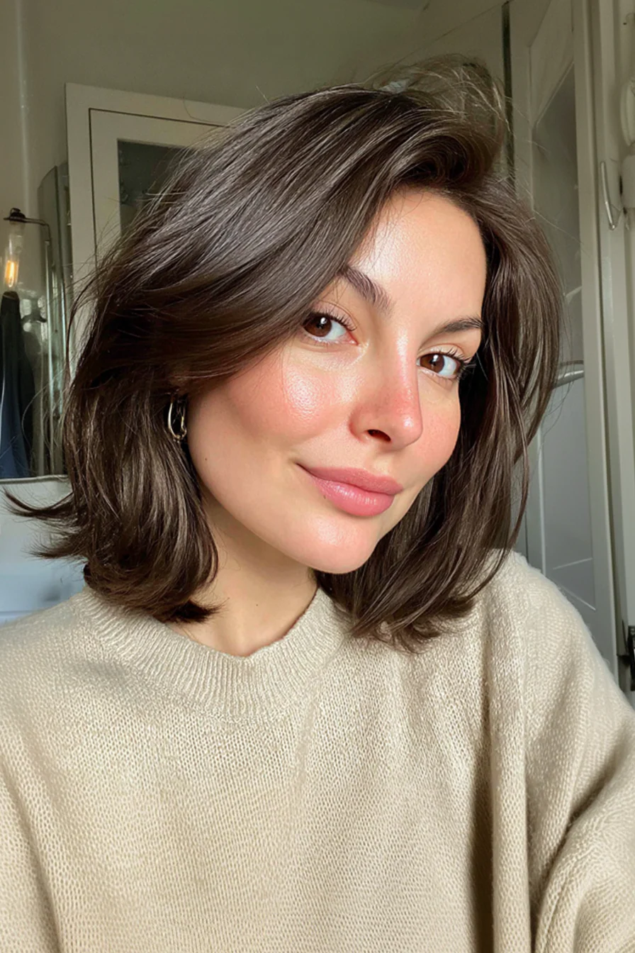 7. Schulterlanger französischer Bob + Kakaobraun (Schulterlange Bob-Frisuren) – Schulterlange Bob-Frisuren