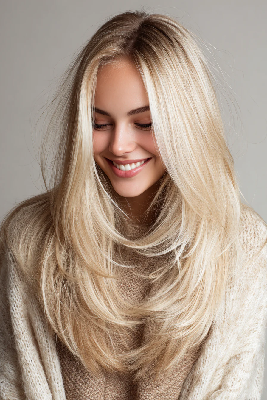 15. Lange Vorhangschichten mit Vanilleblond (70er-Jahre-Frisuren für Frauen) – 70er-Jahre-Frisuren für Frauen