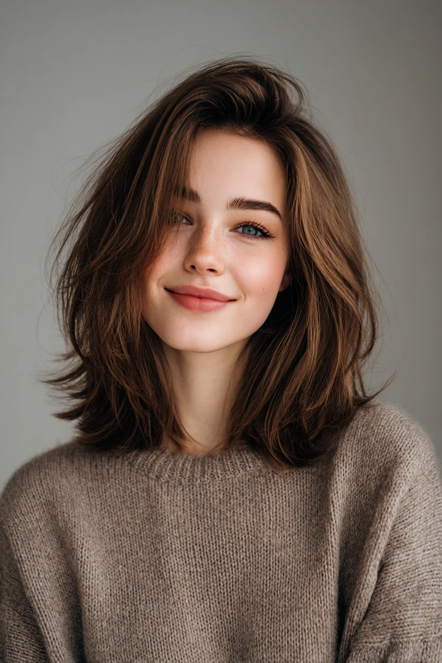 21. Schlüsselbeinschnitt mit hellem Mokkabraun (70er-Jahre-Frisuren für Frauen) – 70er-Jahre-Frisuren für Frauen