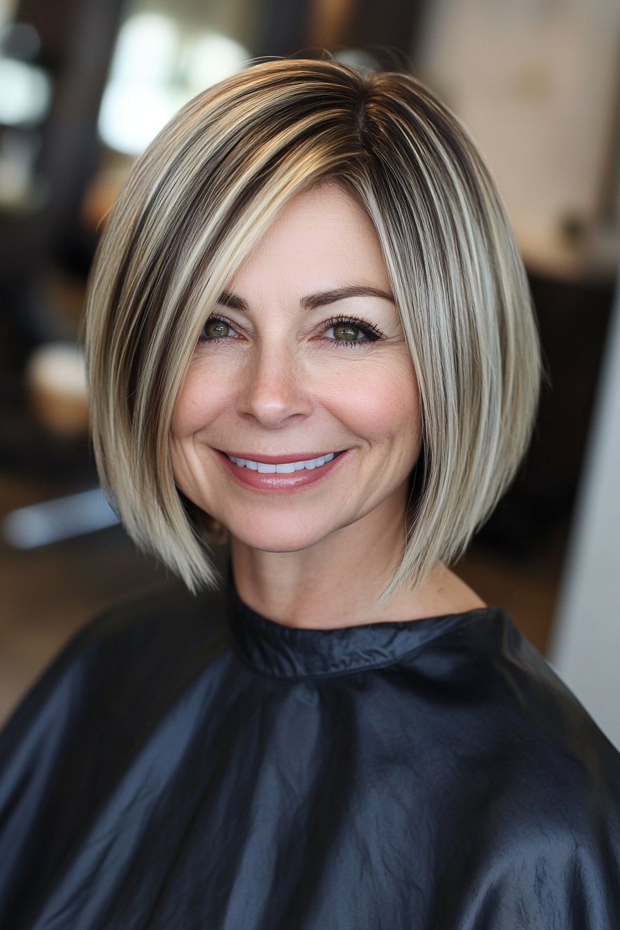 18. Abgled Bob in natürlicher dunkler Blondine (kurze stilvolle Frisuren für Frauen über 50) - kurze stilvolle Frisuren für Frauen über 50