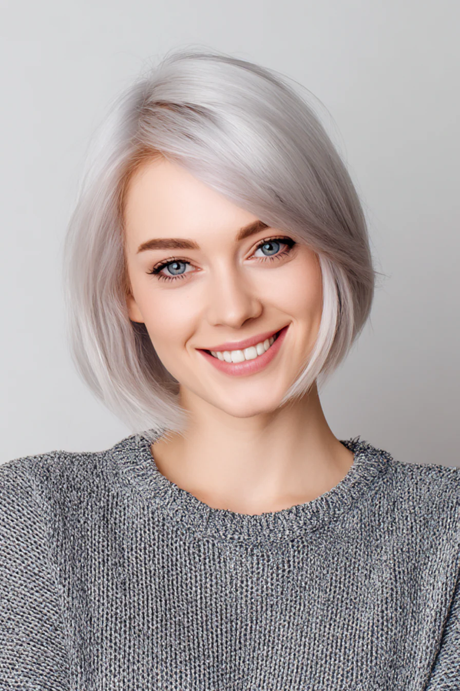18. Abgewinkelter Bob in Platinsilber (kurze formelle Frisuren) – Kurze formelle Frisuren