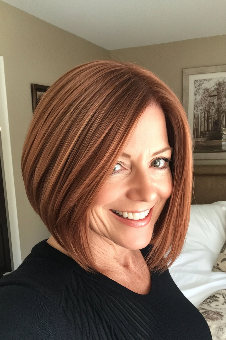 18. Abgled Bob mit weichem Kupfer (beste Haarschnitte für Frauen über 40) - beste Haarschnitte für Frauen über 40