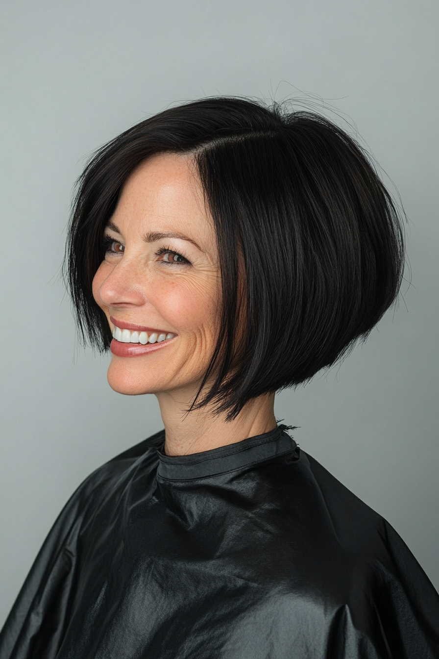 18. Asymmetrischer Bob in natürlicher Schwarz (Ausschnitt Länge Haarschnitte für ältere Frauen) - Ausschnitt Länge Haarschnitte für ältere Frauen