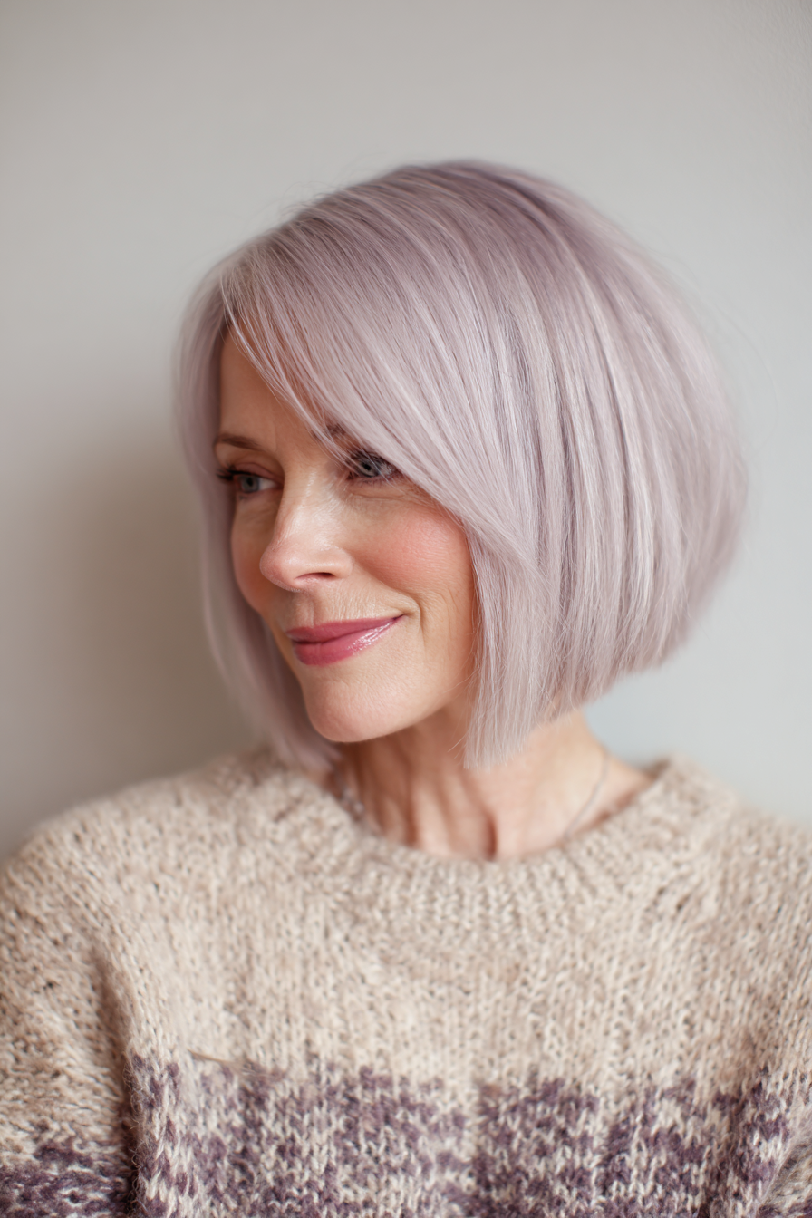 18. Blunt Cut Bob in weicher Flieder (schicke kurze Haarschnitte für Frauen über 40) - schicke kurze Haarschnitte für Frauen über 40
